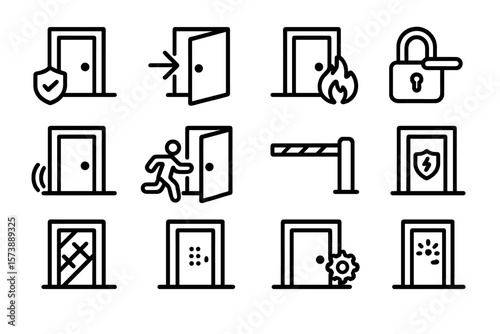 Door security icons: safety, protection, and exit strategies