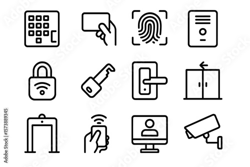Security and access control icons: modern line art for digital interfaces