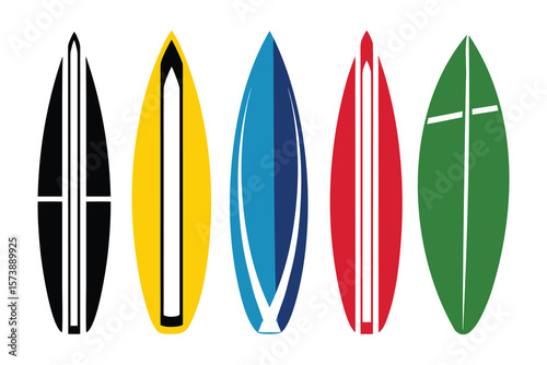 Surfboard Silhouette Icon Vector Illustration for Beach and Water Sports Design