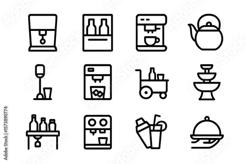 Minimalist kitchen appliance icons set for modern design projects