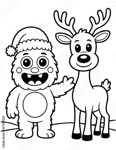 Cute Christmas Monster Bold and Easy Coloring Book for Kids and Adults.