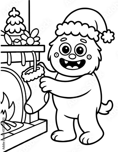 Cute Christmas Monster Bold and Easy Coloring Book for Kids and Adults.