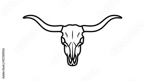 Longhorn Skull Outline Illustration on White Background for Graphic Design