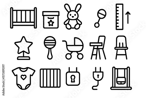 Baby and nursery icons: simple line design for children's room decor