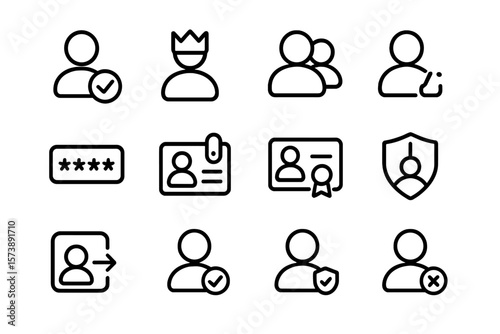 Minimalist user interface icons set on dark background for modern design