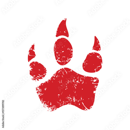 Red Distressed Animal Paw Print Isolated on White Background