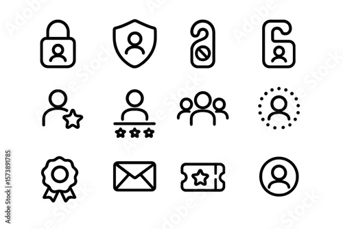 Outline icons set: user profiles, privacy, and communication