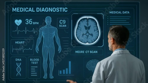 A medical professional analyzing diagnostic data on a digital screen, showcasing advanced technology in healthcare and patient monitoring for enhanced medical insights and treatmen