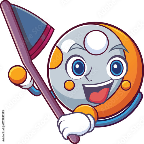 Kawaii golf club with blushing cheeks and golf ball, cartoon vector illustration on white background