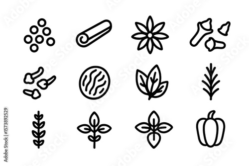 Minimalist spice icons with subtle blackout effect on dark background