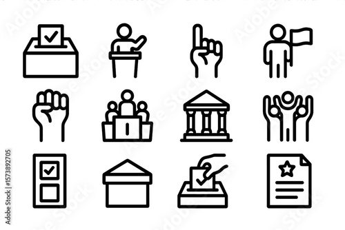 Election and voting icons set: civic engagement and democratic process symbols
