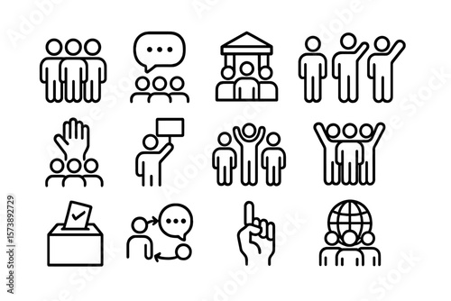 Civic engagement icons collection on transparent background