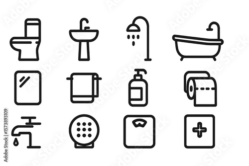 Minimalist bathroom icons collection on dark textured background