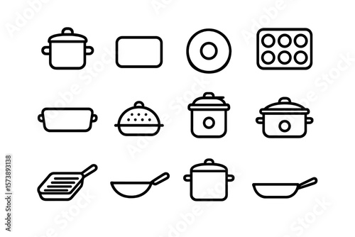 Minimalistic kitchenware icons on dark background for culinary design