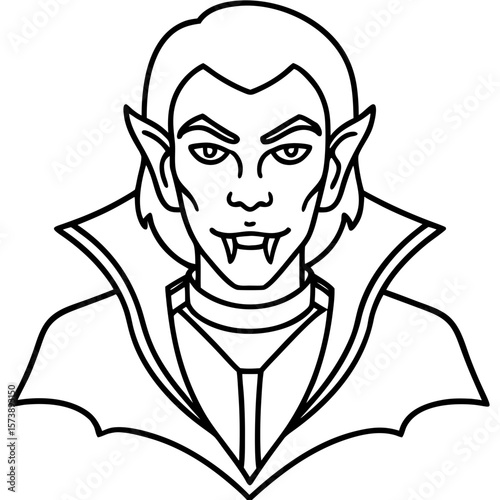 Vampire face line art icon – spooky Halloween character vector on transparent background illustration