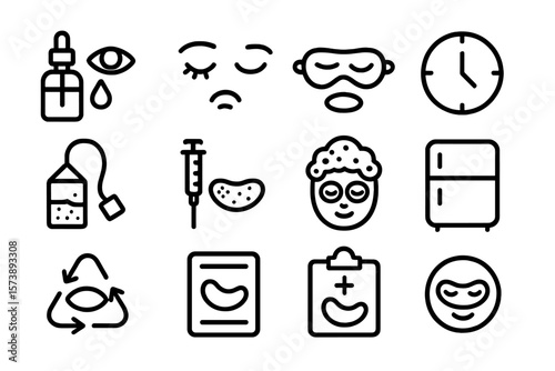 Skincare and beauty icons set in linear style for wellness routine