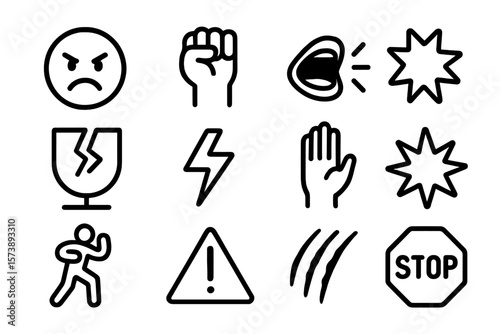 Minimalist symbols of danger and caution in monochrome design