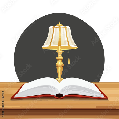 Open Book Lit by a Table Lamp Illustration