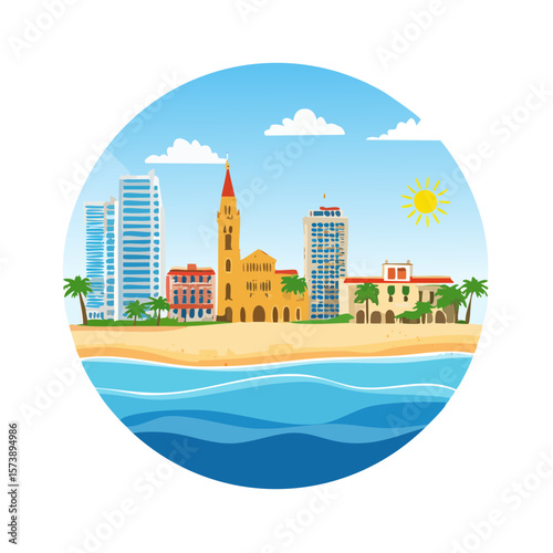 Tel Aviv Skyline Illustration of beach and city life