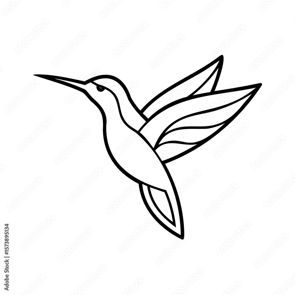 Naklejka premium Black outline hummingbird in flight flying wings