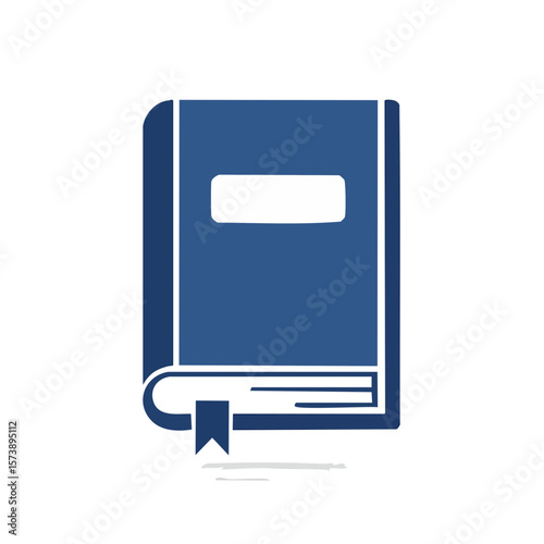 Illustrated blue book with bookmark flat design vector graphics for education and literature themes on black background