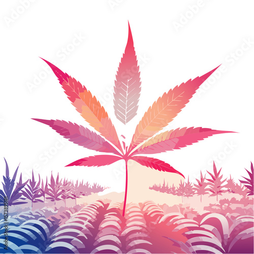 Vibrant Pink & Blue Cannabis Field Illustration