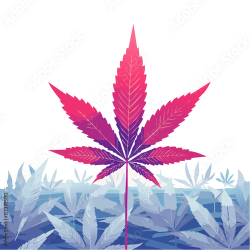 Artistic Rendering of Cannabis Plants in Blue and Pink