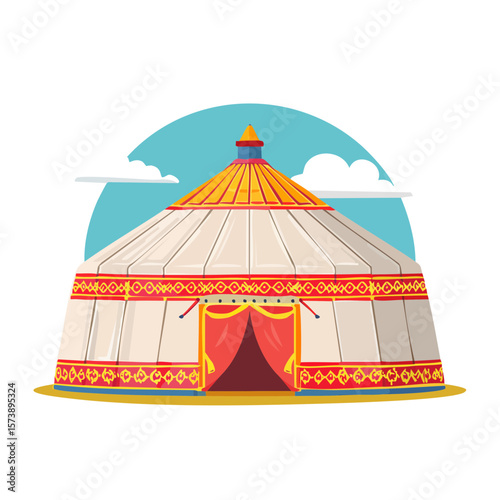 Colorful Kazakh Yurt Tent Illustration for Cultural Representation
