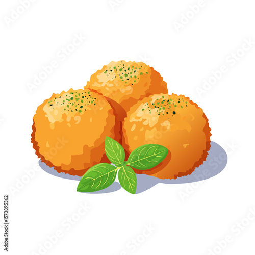 Golden Arancini with Fresh Basil: A Culinary Delight Illustration