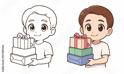 Man hold gift box coloring page for kids