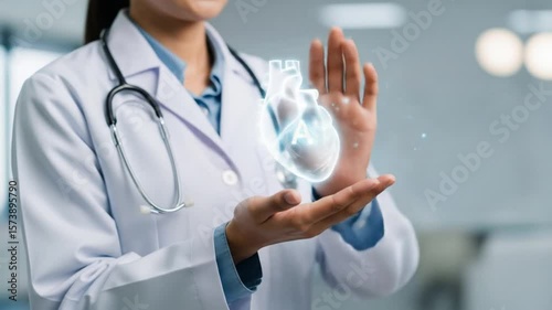 Doctor Holding Artificial Heart with AI Technology in Hospital