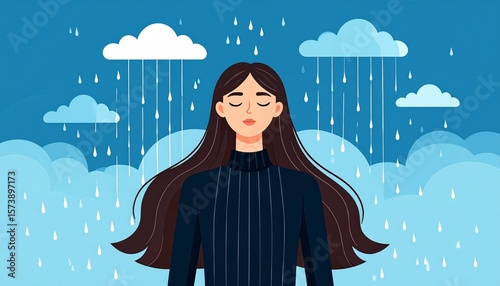 girl meditating on the rain