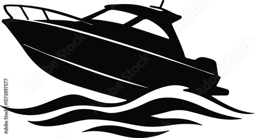 Silhouette boat yacht speeding through ocean waves vector Illustrator