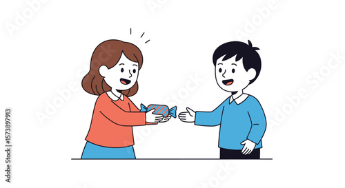 A kind woman shares a delicious candy with a happy young boy a sweet gesture of generosity