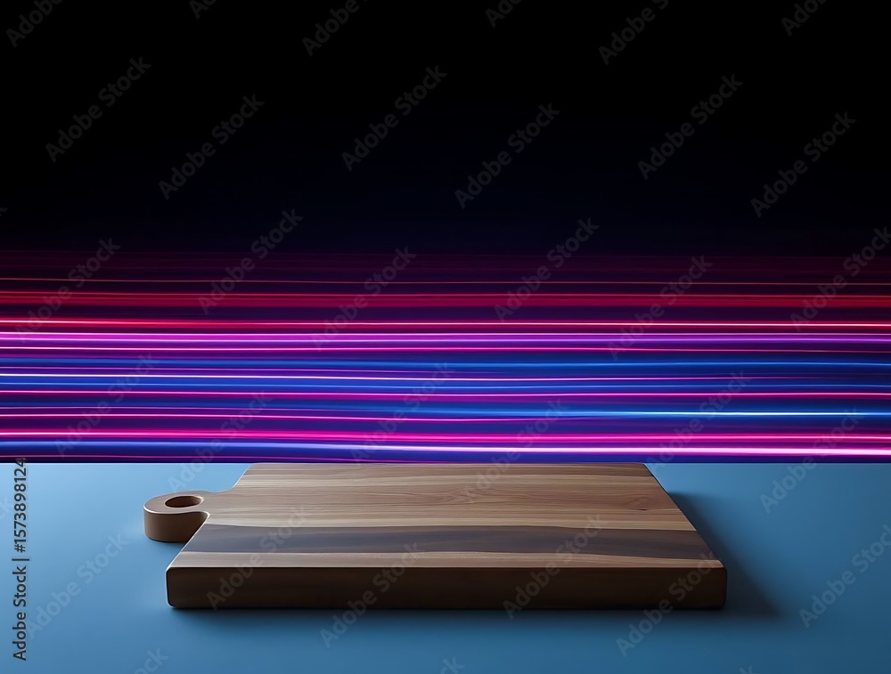 custom made wallpaper toronto digitalCutting board display with vibrant colorful light streaks backdrop