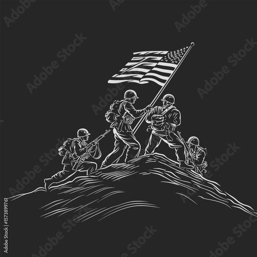 ultra simple single line graphic illustration of soldiers
