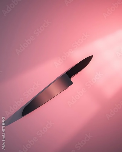 Wallpaper Mural Single knife illuminated against a soft pink backdrop casting long shadow Torontodigital.ca