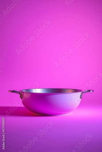 Wallpaper Mural Stainless steel bowl with handles illuminated in vibrant magenta backdrop Torontodigital.ca