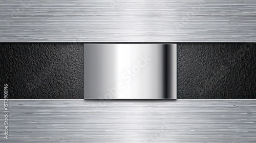 Textured silver plate is center, with brushed aluminum above and below on textured black