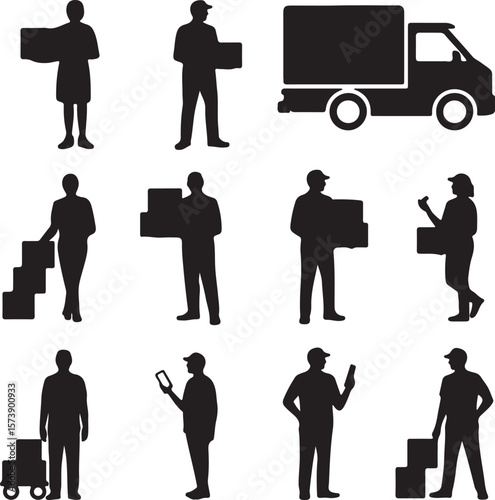 Delivery Service Workers Silhouettes for Website or App Design