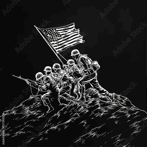 ultra simple single line graphic illustration of soldiers