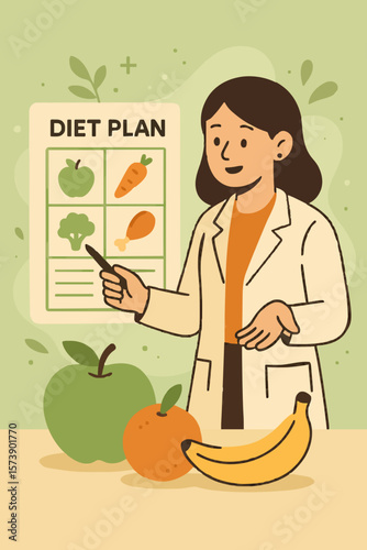 Flat Vector Nutritionist Giving Healthy Diet Advice
