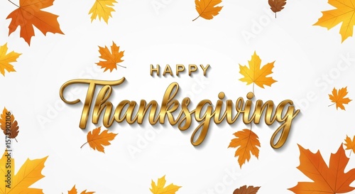 Wallpaper Mural Stunning Thanksgiving Design: Golden Lettering & Autumn Leaves Torontodigital.ca