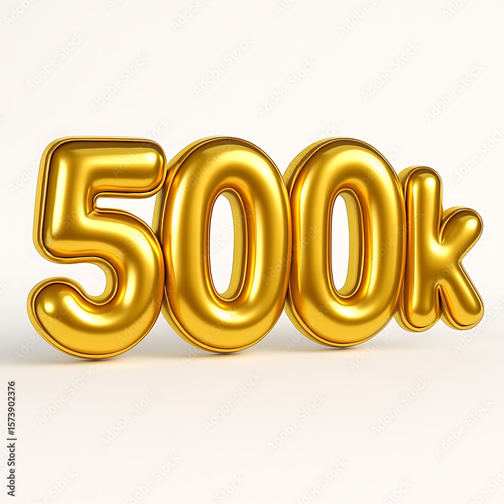 A golden 3d rendering of 500k isolated on white background A golden 3d rendering of 500k isolated on white background