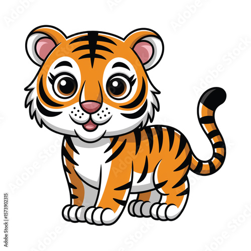 Cute cartoon tiger with orange black and white stripes animal sticker