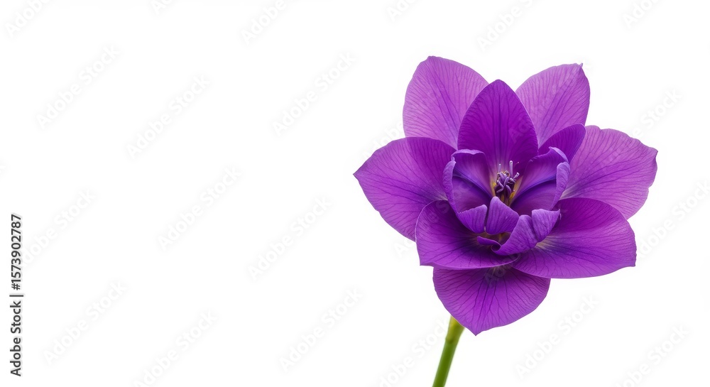 Fototapeta premium Purple Flower Isolated on White - Single purple flower, delicate petals, vibrant color, elegant bloom, springtime freshness. Symbolizes beauty, purity, new beginnings, growth, and serenity