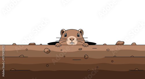 Adorable groundhog peeking out of its cozy burrow on a sunny day