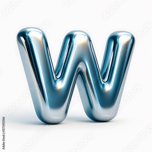 Shiny metallic letter w isolated on white background for graphic design
