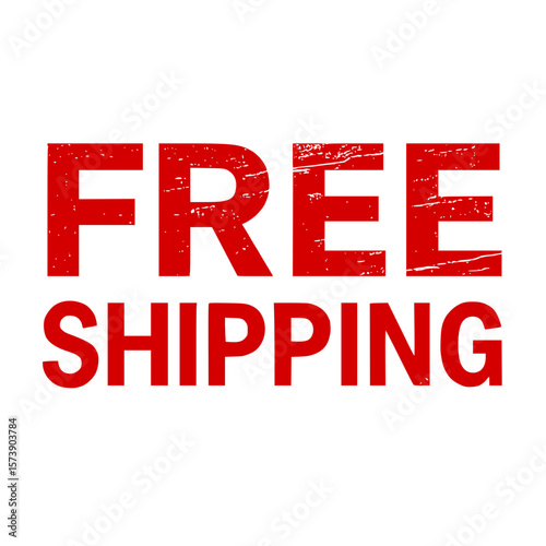 Red Distressed Free Shipping Text on White Background