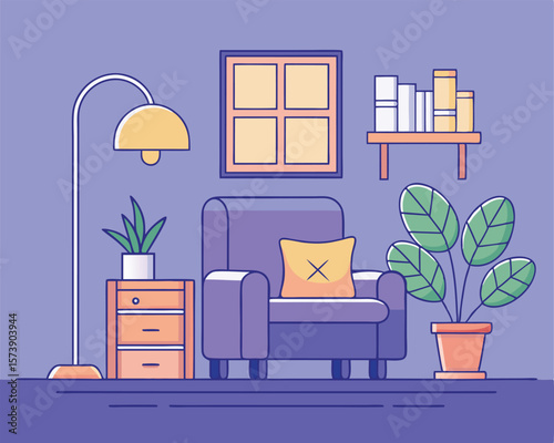 Cozy Living Room Interior with Sofa Plants and Decorative Elements, modern living room with a window.